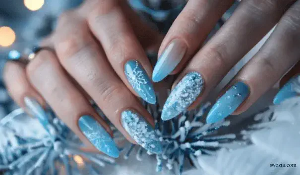 Bold 3D and Rhinestone Snowflake Nail Art