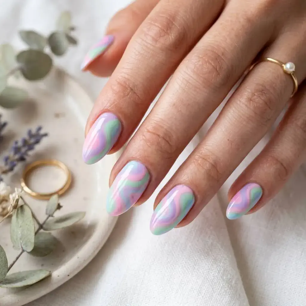 Soft Pastel Swirl Nails.