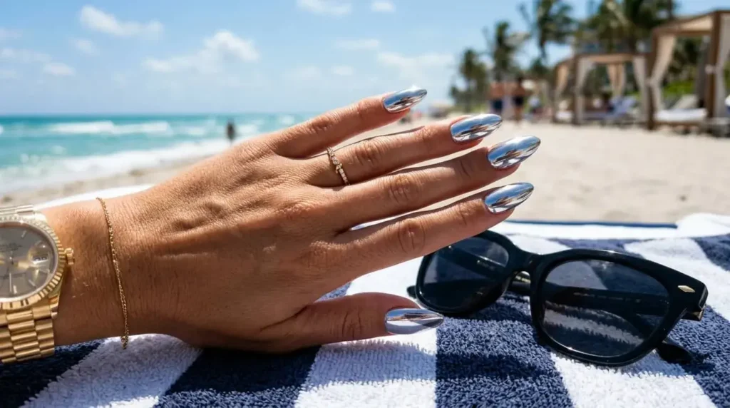 Chrome & Metallic Beach Nails
