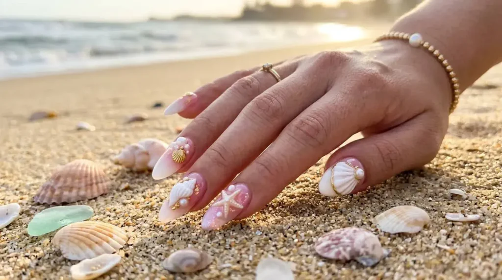 Seashell & Pearl Nails